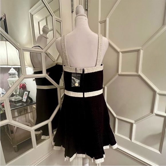 ALICE + OLIVIA Clarine Black White Trim Mini Square Neck Tweed Mini Dress Sz 10 - Picture 13 of 15